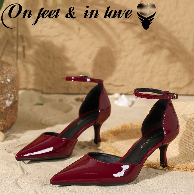 Women's Summer Fashion French Style Buckle Pointed Stiletto Hollow Heels