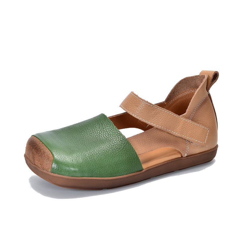 Women's Closed Toe Square Soft Bottom Roman Color Flat Sandals