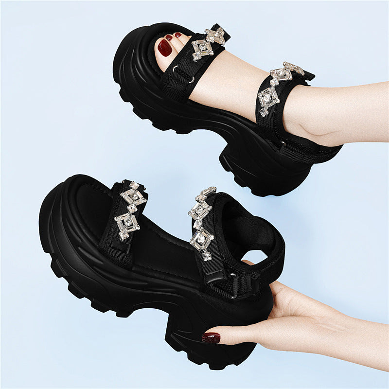 Women's Sports Summer Versatile Rhinestone Velcro Ornament Sandals