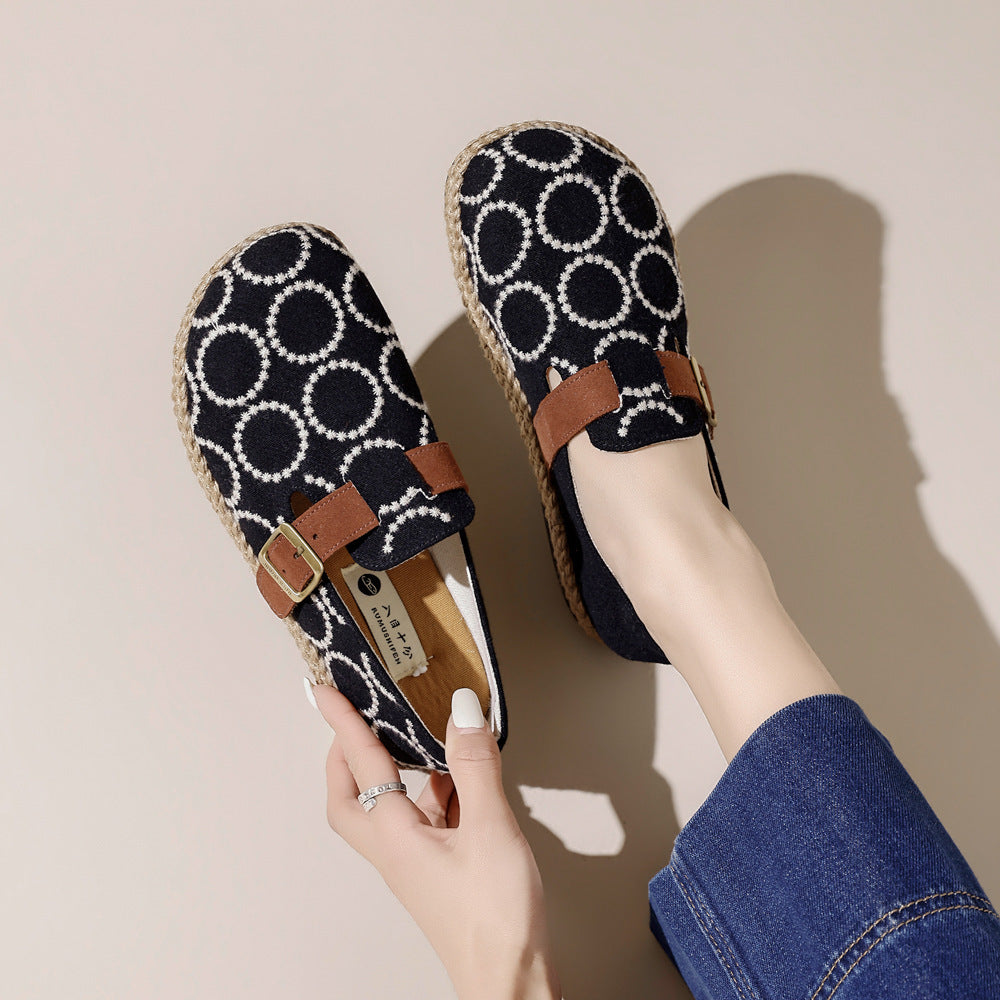 Women's Very Retro Circle Embroidered Breathable Linen Women's Casual Shoes