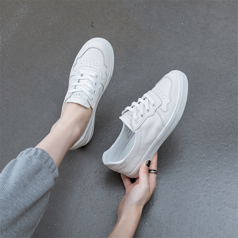 Women's Cowhide Easy Wear Spring Flat Low-cut Sneakers