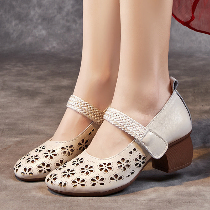 Women's Summer Outdoor Hole Top Layer Cowhide Thick Soft Sandals