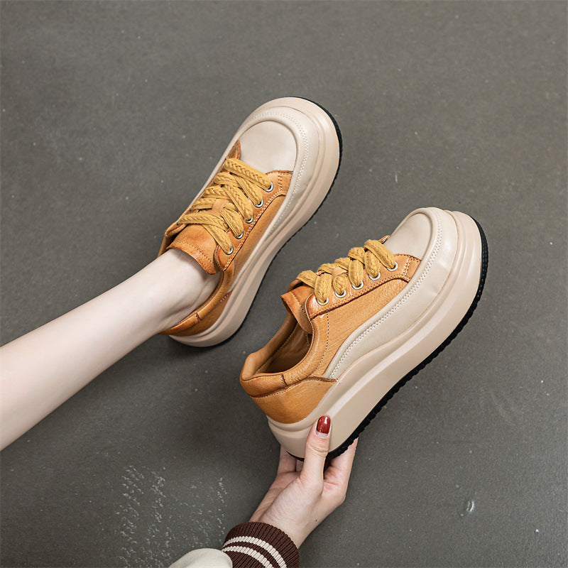 Women's Autumn Thick Bottom Retro Portable Round Sneakers