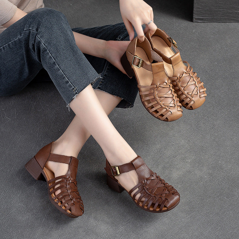 Women's Closed Toe Buckle Small Retro Roman High Heeled Sandals