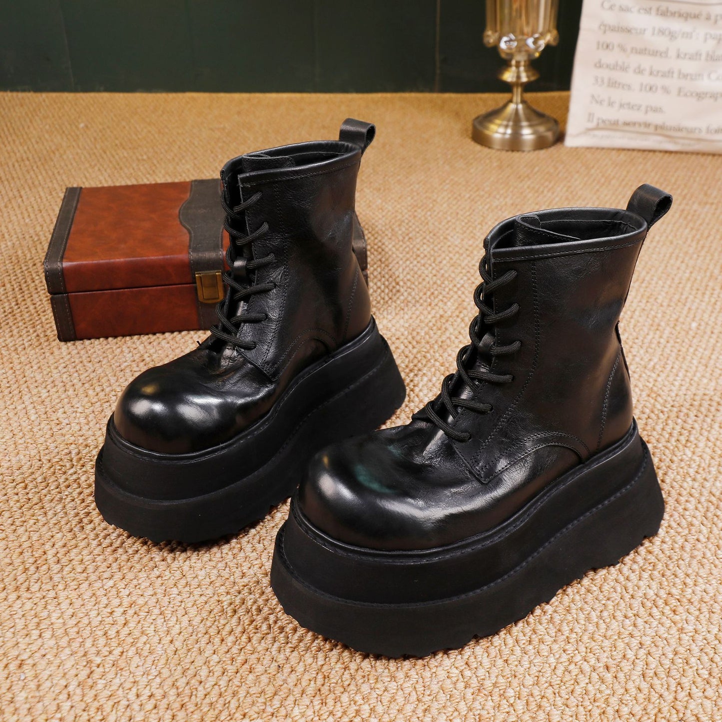 Women's Small Platform Martin Ankle Washed Cowhide Boots