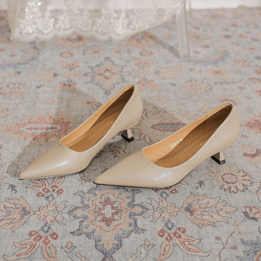 Women's Pointed Toe Shallow Mouth Elegant Plain Surface Pumps Professional Kitten Heels