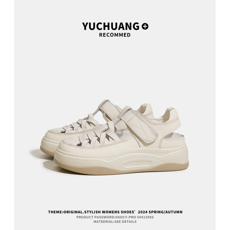 Women's Layer Cowhide Platform Breathable Roman Spliced Sandals