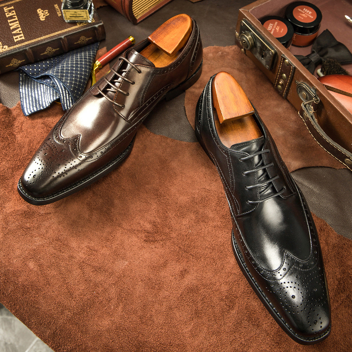 Men's Business Formal Wear Brogue Derby Cowhide Men's Shoes