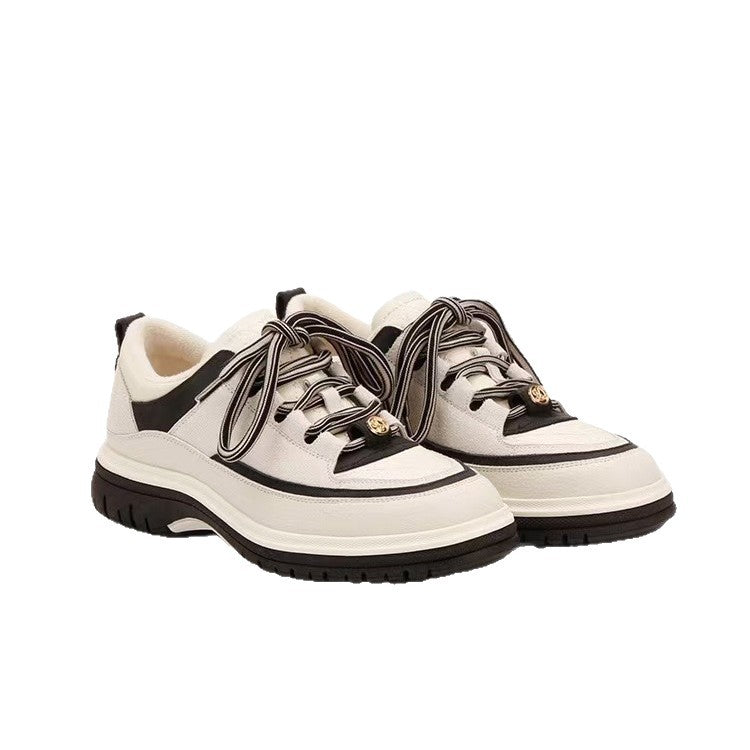 Women's Cowhide Panda Color Block Platform Height Sneakers