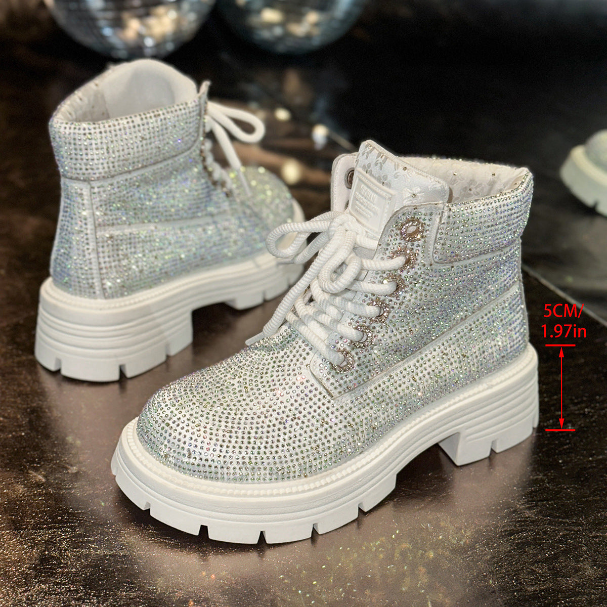Women's Martin Rhinestone Full Diamond Leopard Print Boots