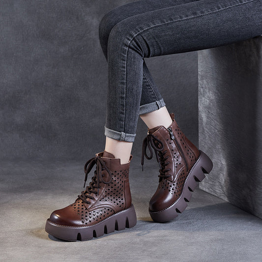 Women's Summer Retro Hole Zipper Platform Ethnic Sandals