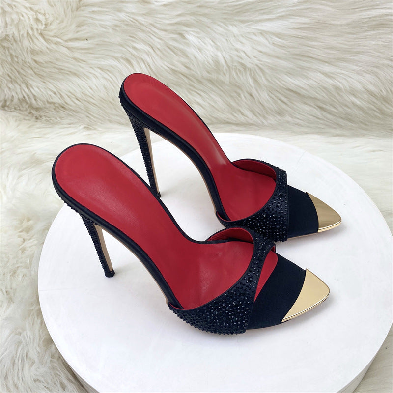 Women's Fashion Pointed Toe Fine With Black High Heeled Sandals