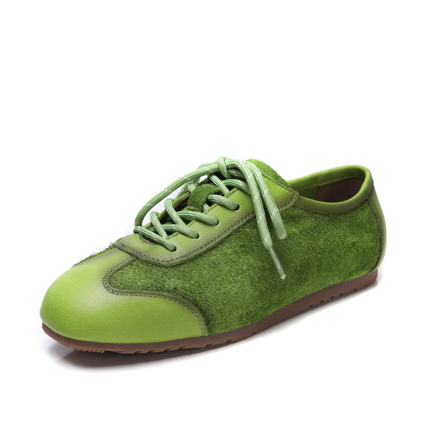 Women's First Layer Cowhide Spring Suede Flat Retro Round Women's Casual Shoes