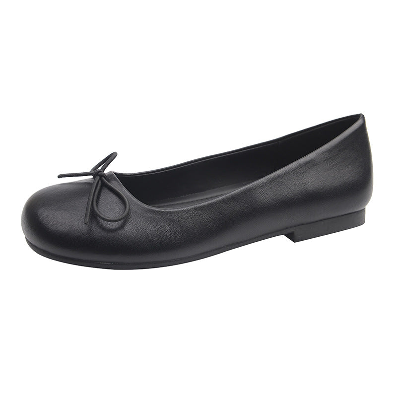 Women's French Style Low-cut Slip-on Pumps Graceful Bow Flat Widened Large Women's Fashion Shoes
