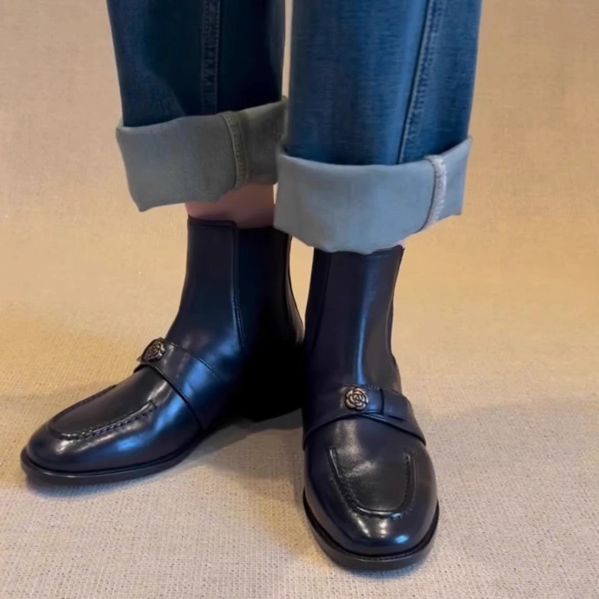 Women's Chelsea Short Temperament Chunky British Style Women's Leather Boots