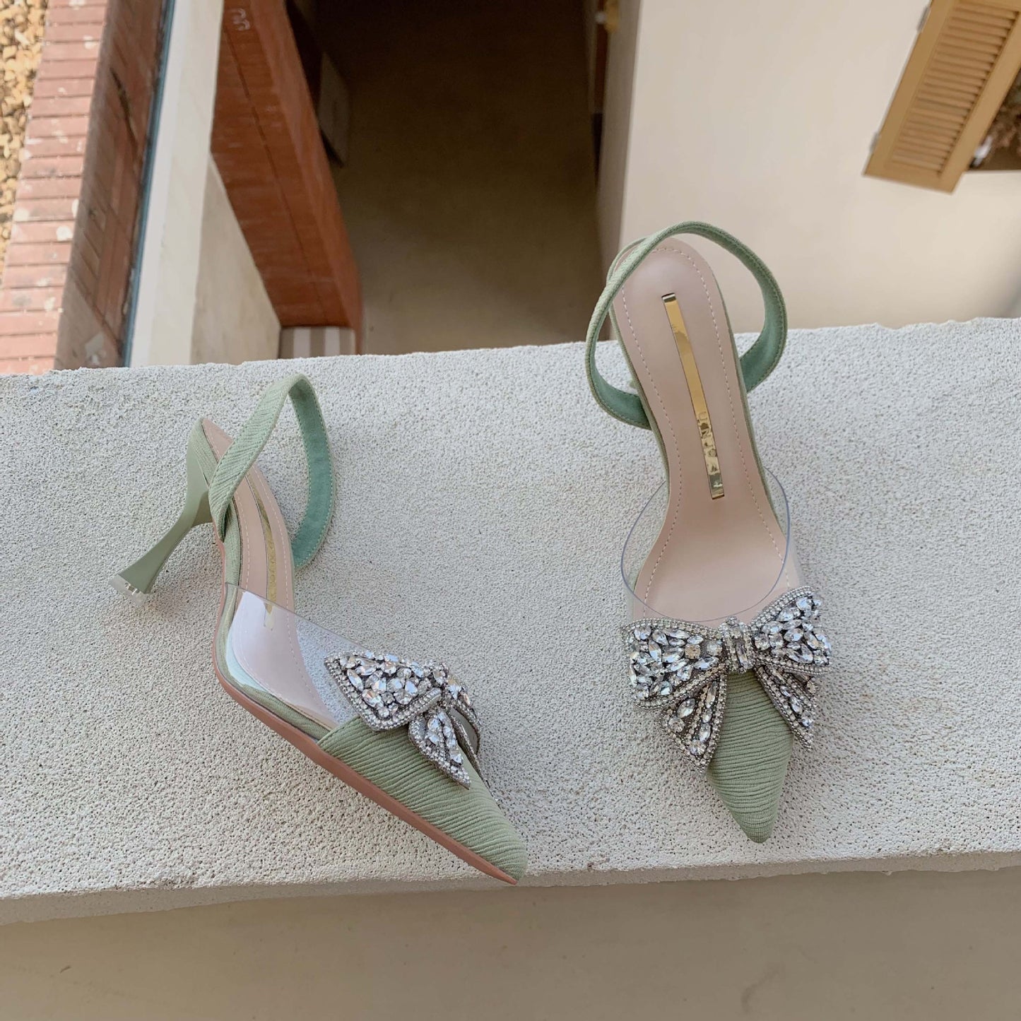 Women's Fairy Style High Transparent Rhinestone Pointed Toe Butterfly Stiletto Women's Fashion Shoes