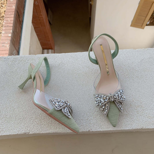 Women's Fairy Style High Transparent Rhinestone Pointed Toe Butterfly Stiletto Women's Fashion Shoes