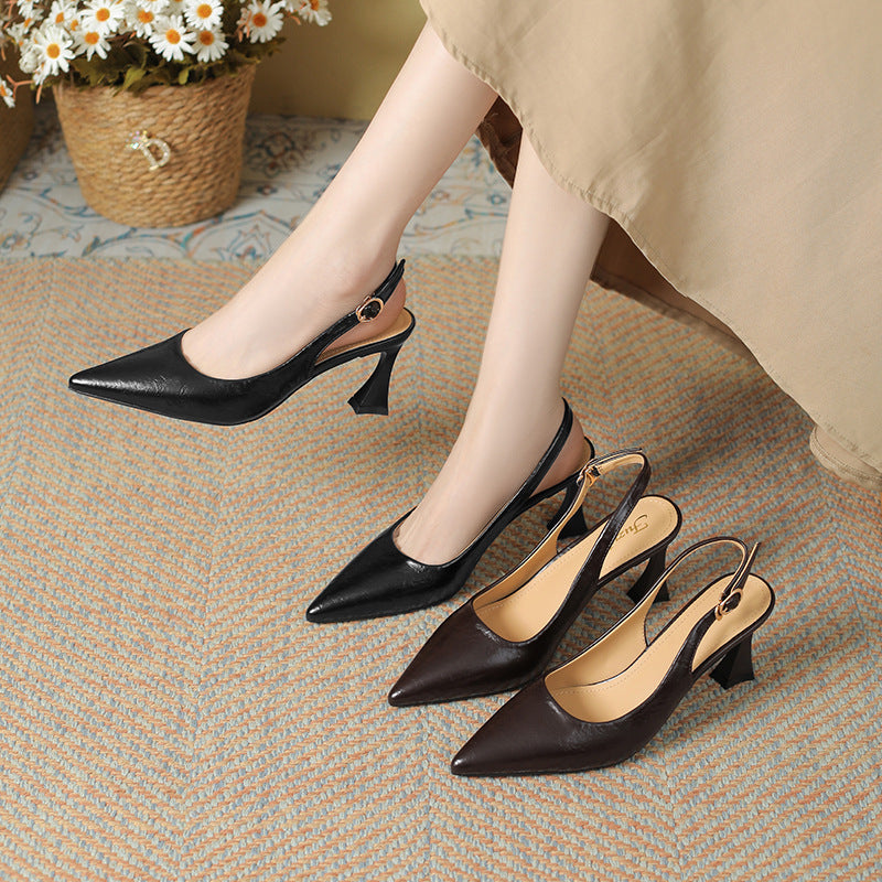 Women's Fashion Classy Summer Stiletto Pointed Toe Strap Retro Closed Sandals