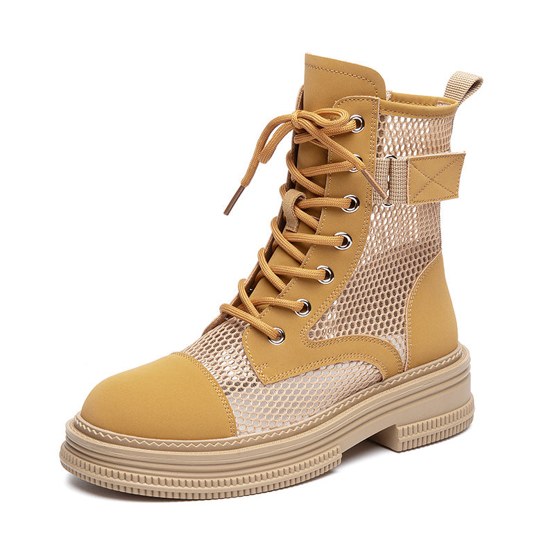 Women's Summer Martin Breathable Thin Thick Bottom Hollow Booties Mesh Women's Leather Boots
