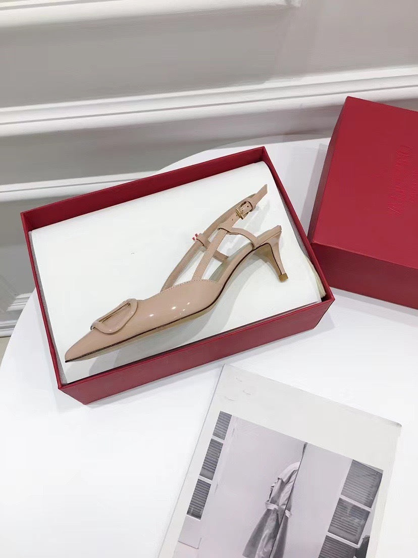 Women's V Home Nude Patent Shallow Mouth Elegant Toe Cap Stilettos High Heeled Sandals