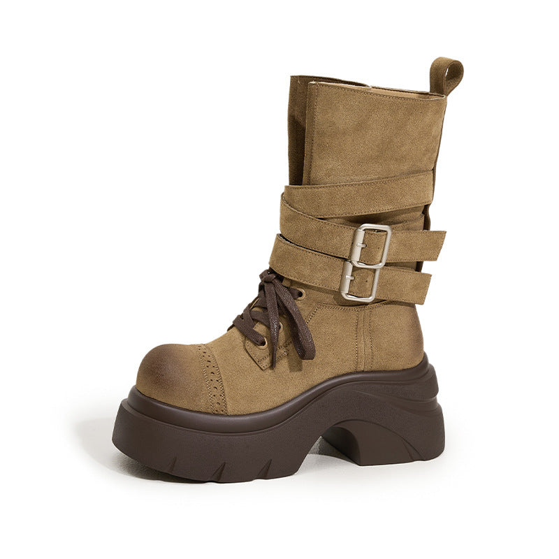Women's Height Increasing Insole For Retro Western Denim Chunky Boots