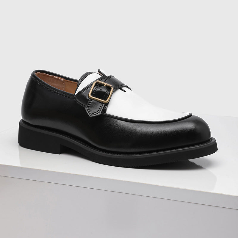Men's Black White Color Matching Green Slip-on Men's Casual Leather Shoes
