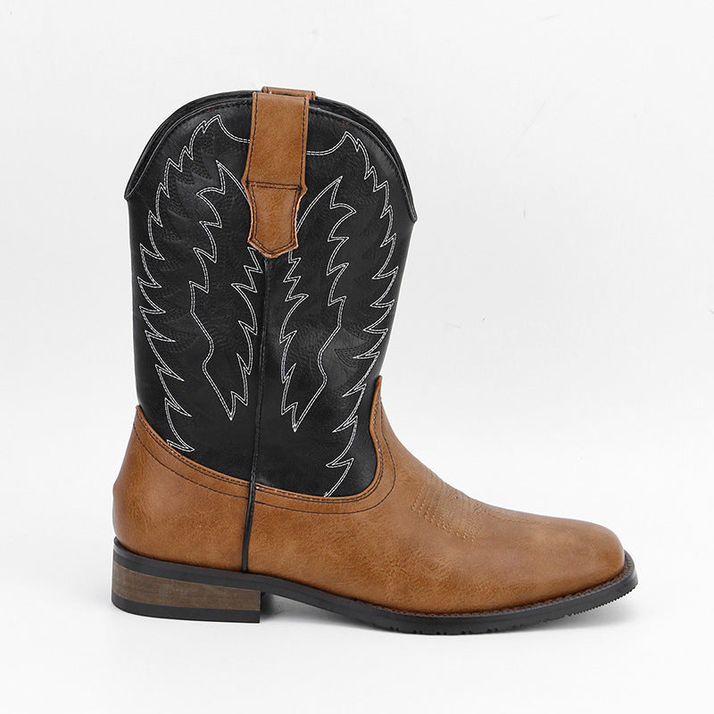 Men's Western Denim Square Toe Embroidery Machine Boots