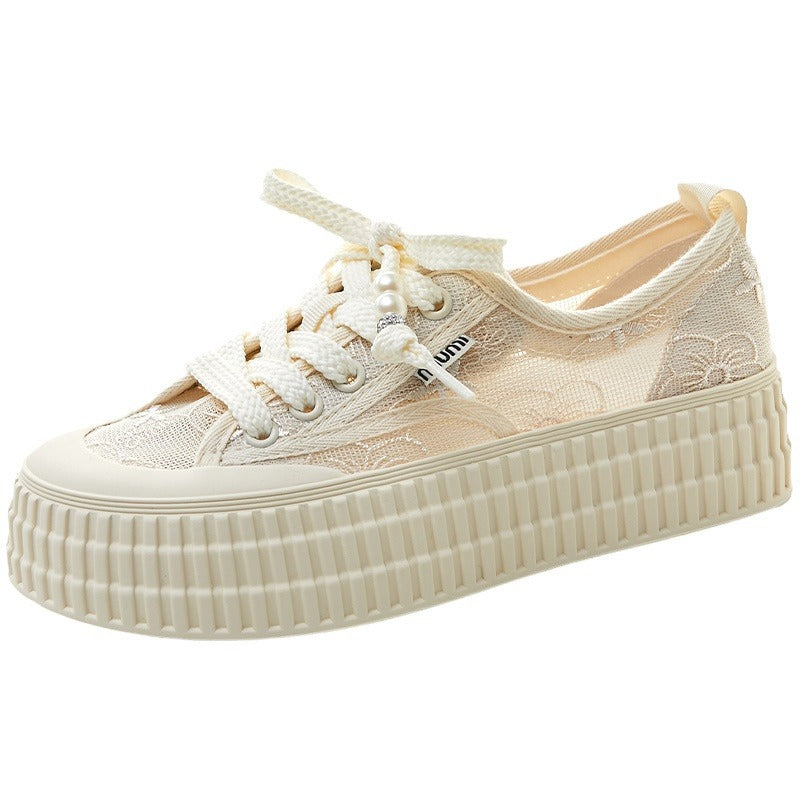 Women's Korean Lace Mesh Summer Thick-soled Height Increasing Hollow Breathable Fisherman Sneakers