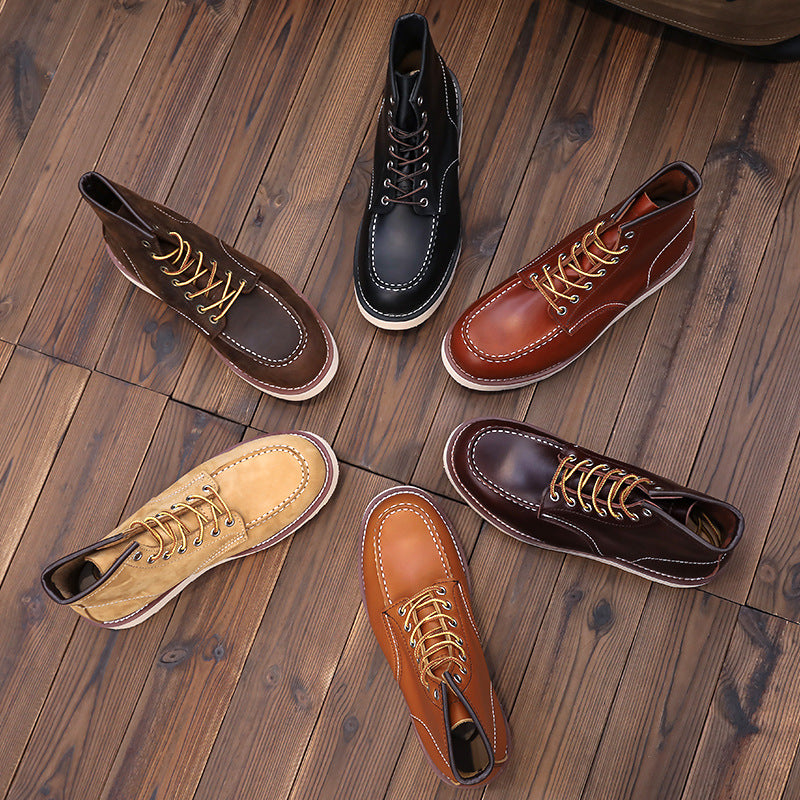 Men's Retro Short American Martin Round Toe Boots