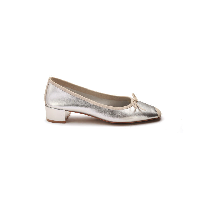 Women's Soft French Style Square Slip-on Round Head Show Feet Small Women's Fashion Shoes