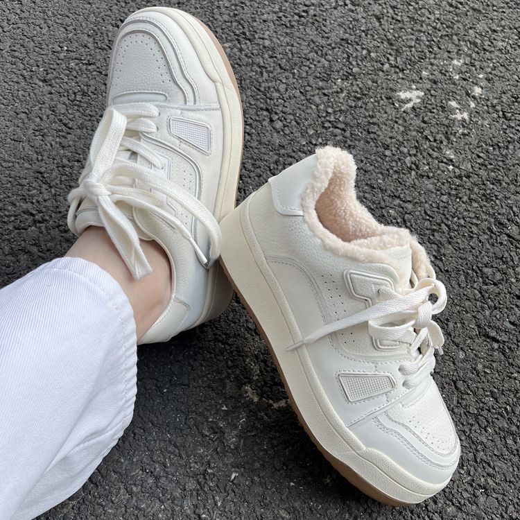 Women's Platform White Winter Fleece-lined Genuine Board Sneakers