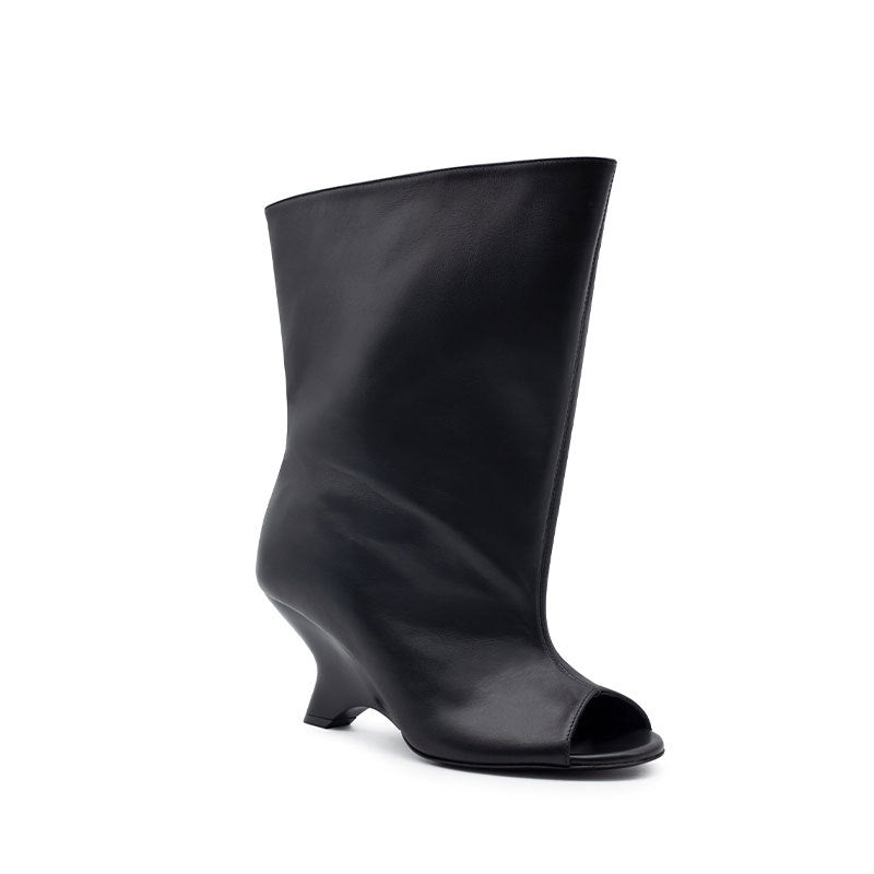 Women's Design Peep Toe Shaped Wedge Fashion Women's Leather Boots