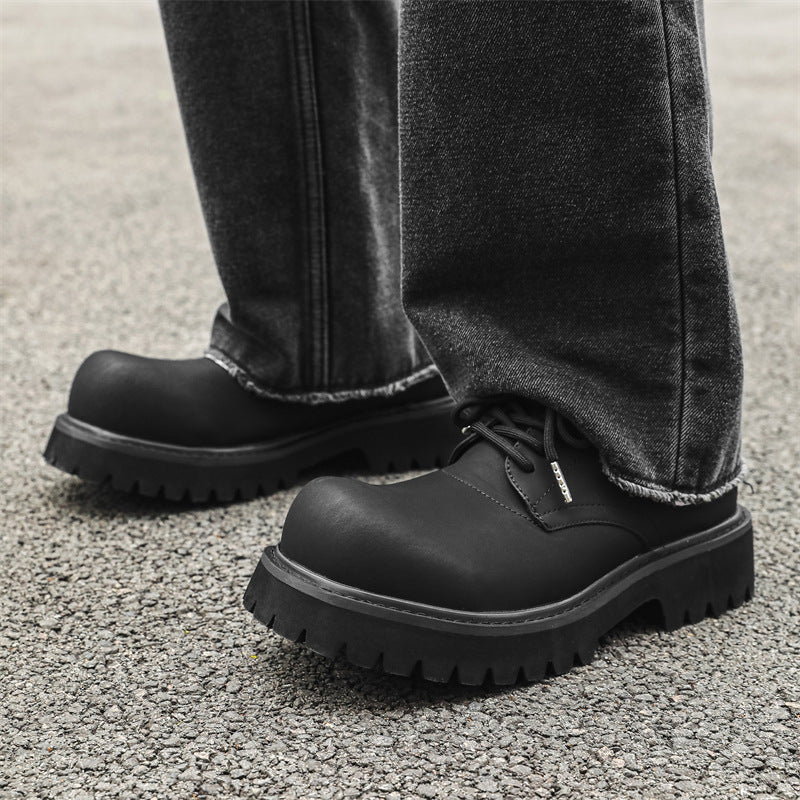 Men's Derby Black Matte Big Head Platform Men's Casual Leather Shoes