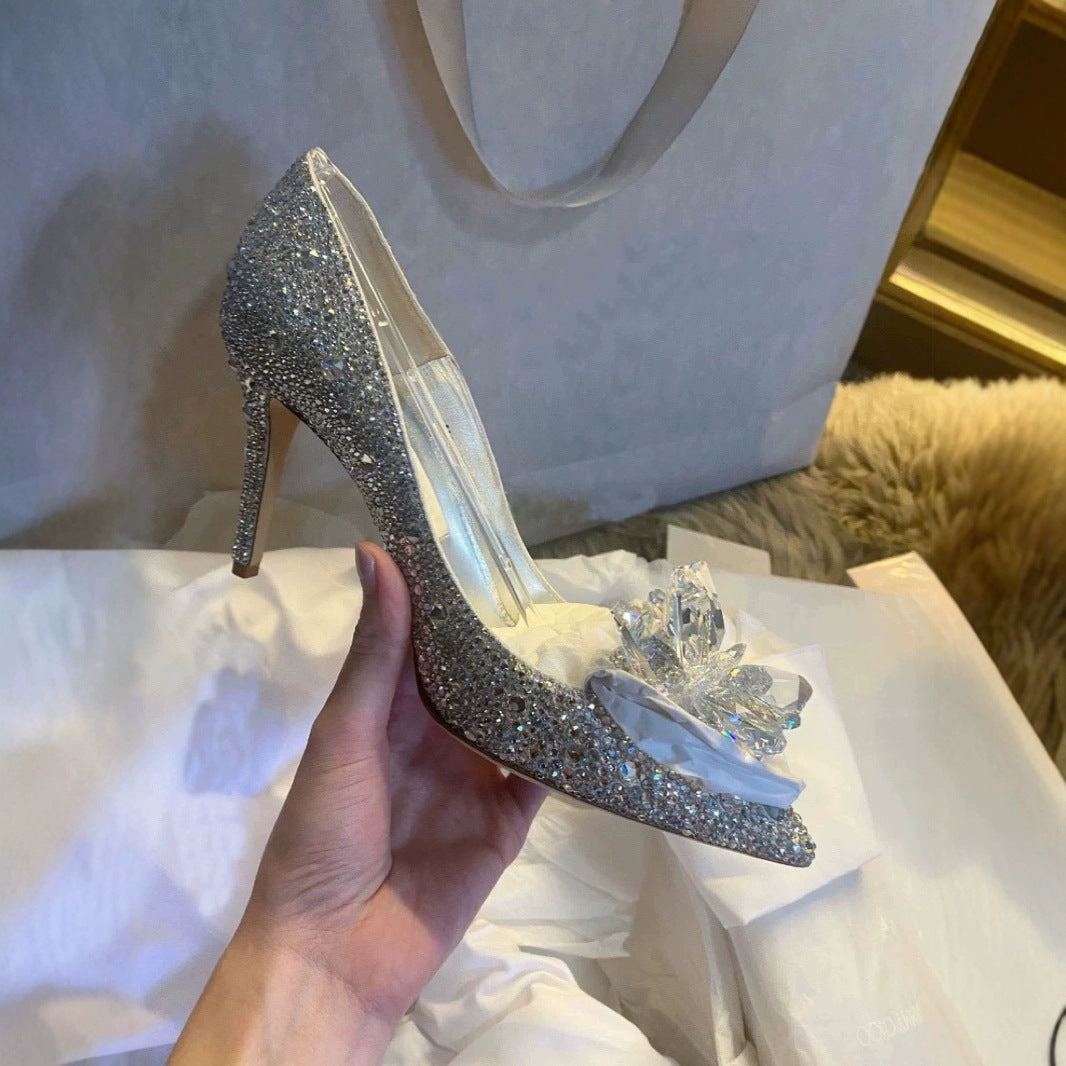 Women's French Wedding Bridal Main Dress Princess Crystal Rhinestone High Heels