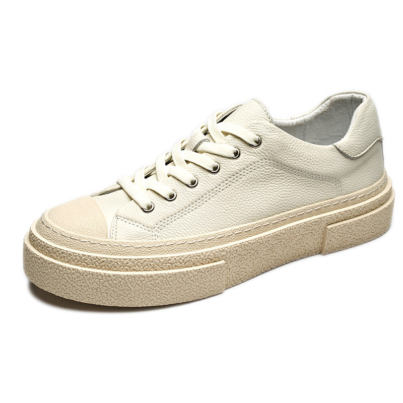 Men's Niche Geometric Design Cowhide Summer White Thick Bottom Hight Sneakers