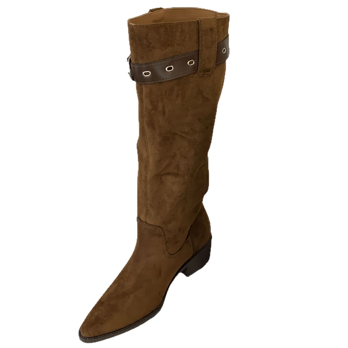 Women's Vintage Crumpled Pile Style Pointed Western Cowboy Thick Middle Women's Leather Boots