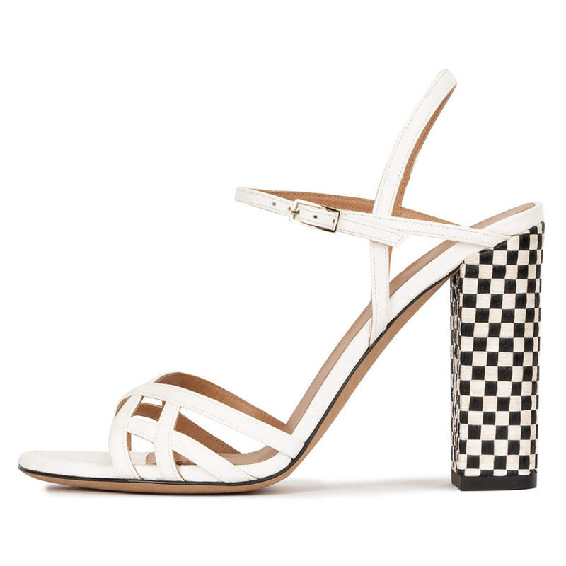 Women's Summer Plus Size Sexy Strap Round Head Chunky Heels