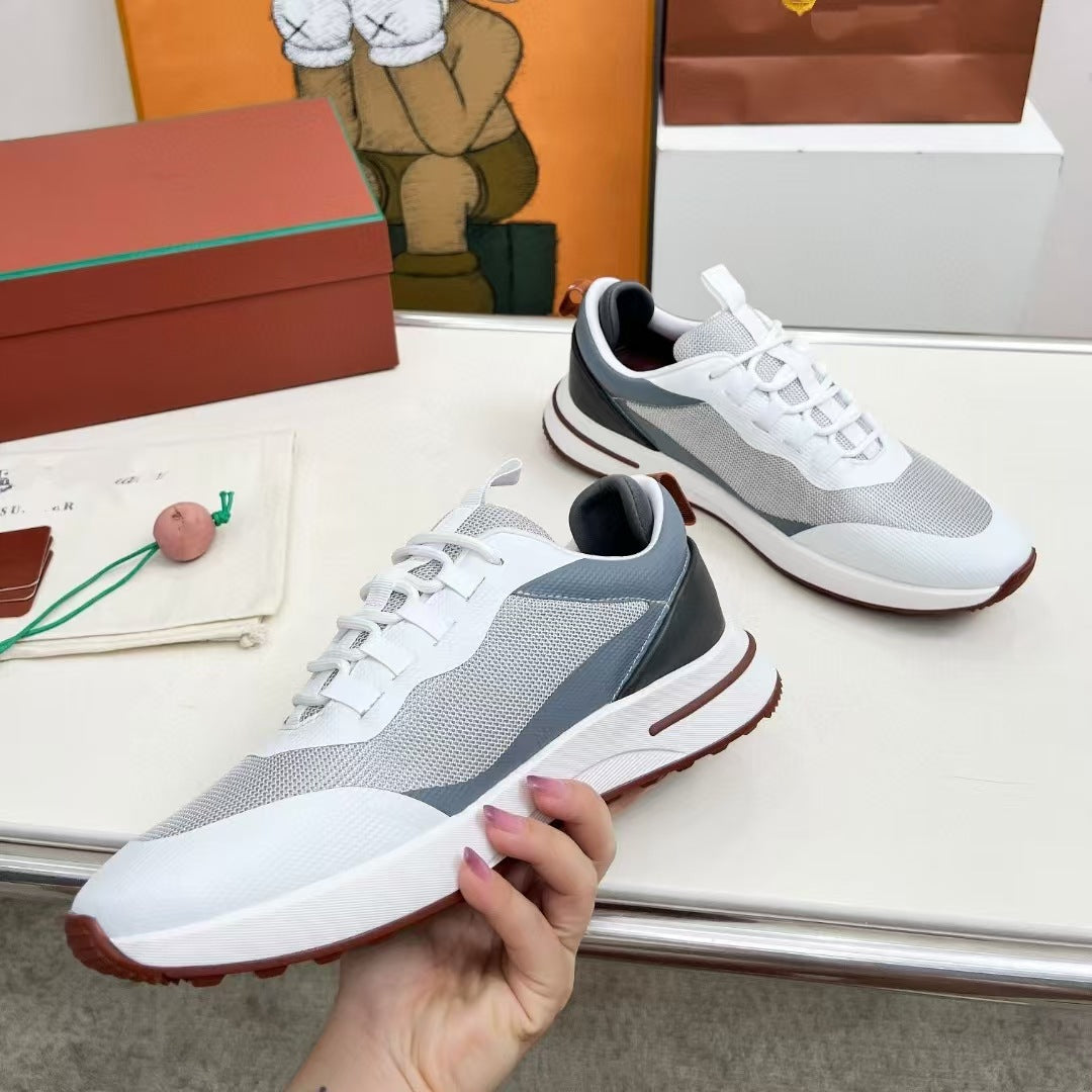 Men's Mesh Thick-soled Jogging Breathable Cowhide Stitching Men's Sports Shoes