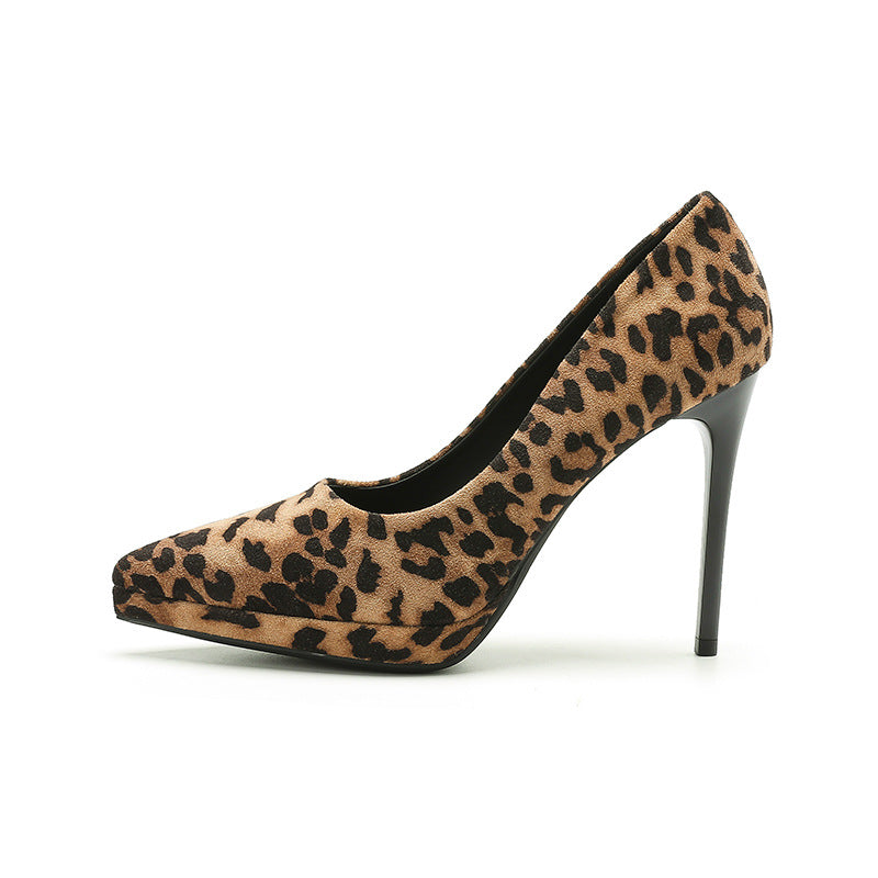 Women's Platform Leopard High Pointed Toe Stiletto Sexy Suede Women's Fashion Shoes
