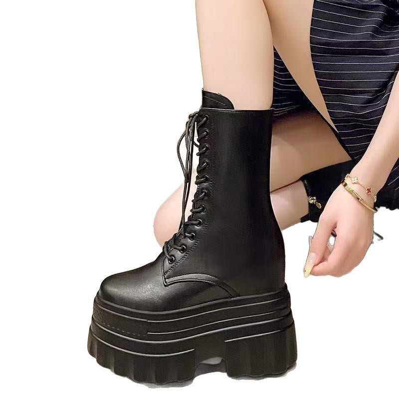 Hight Increasing Martin Female Comic Show Thick-soled British Style Slimming Boots