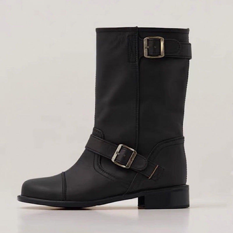 Women's Martin Flat Low Long Cowhide Short Heels