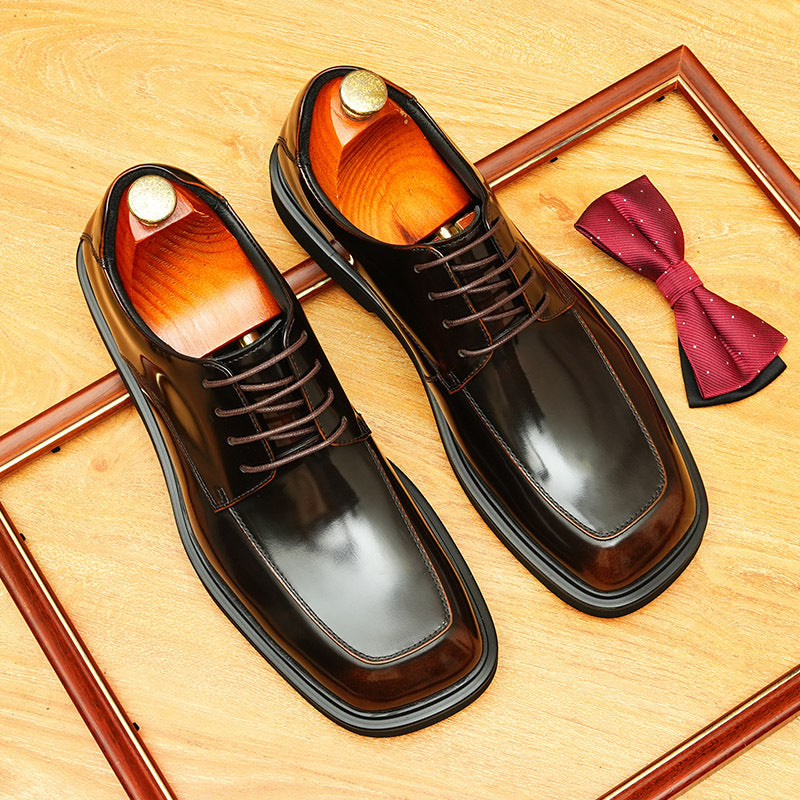 Men's British Style Bright Breathable Retro Cowhide Men's Business Leather Shoes