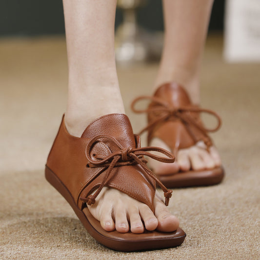 Women's Cowhide Back To Ancient Rome Niche Soft Bottom Flat Sandals