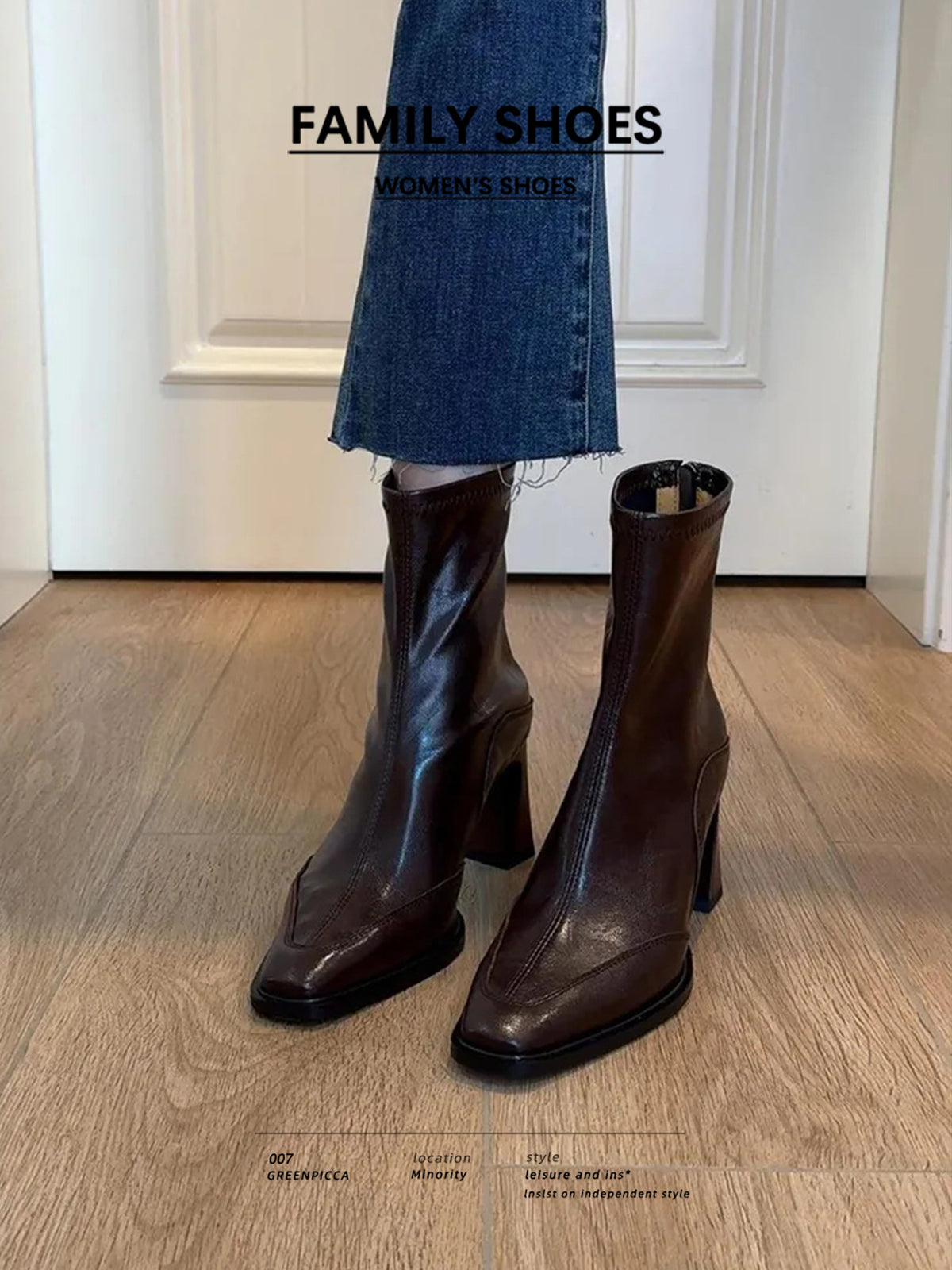 Female Square Toe Martin Black Plus Women's Leather Boots