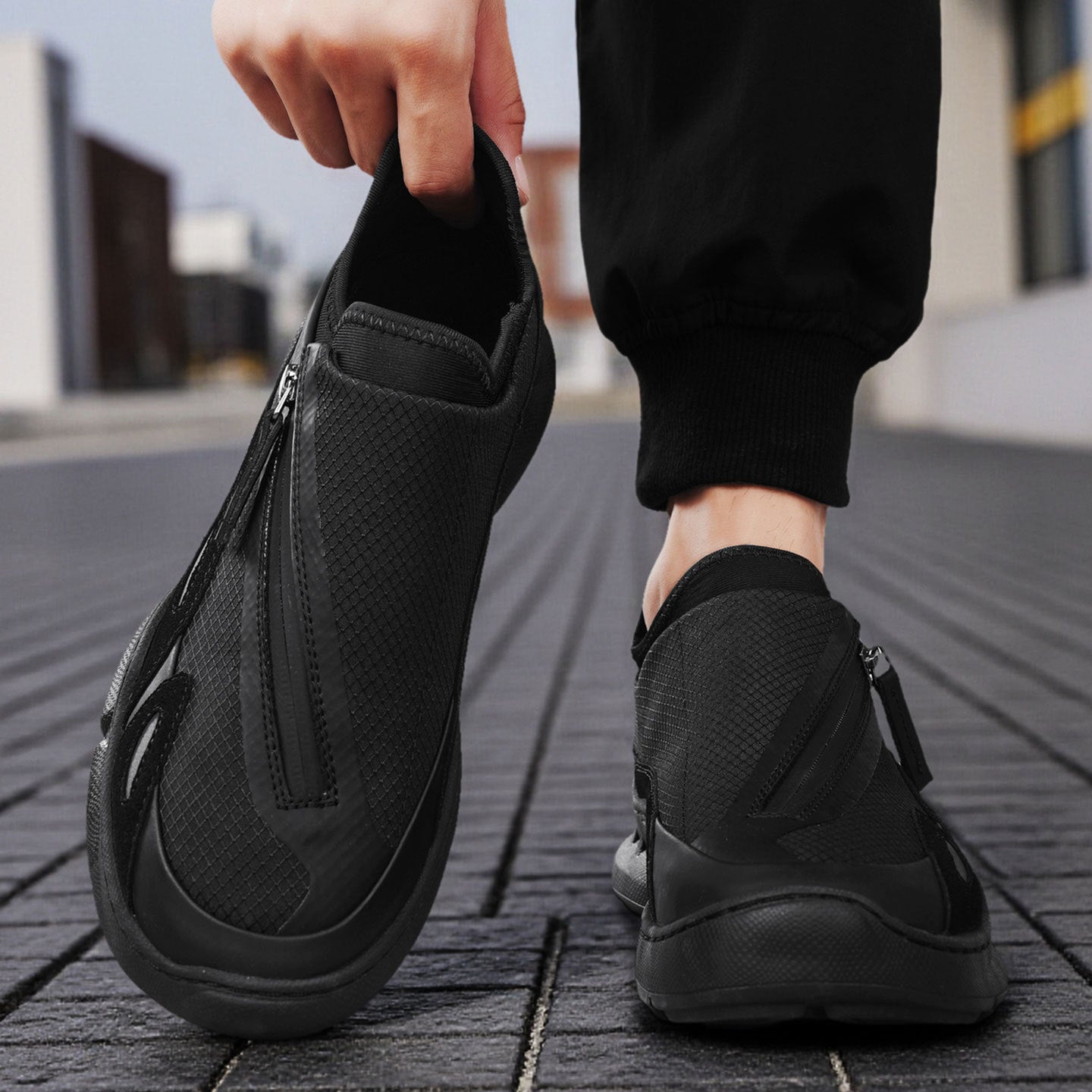 Men's Pure Black Lightweight Soft Sole Warrior Dad Men's Casual Shoes