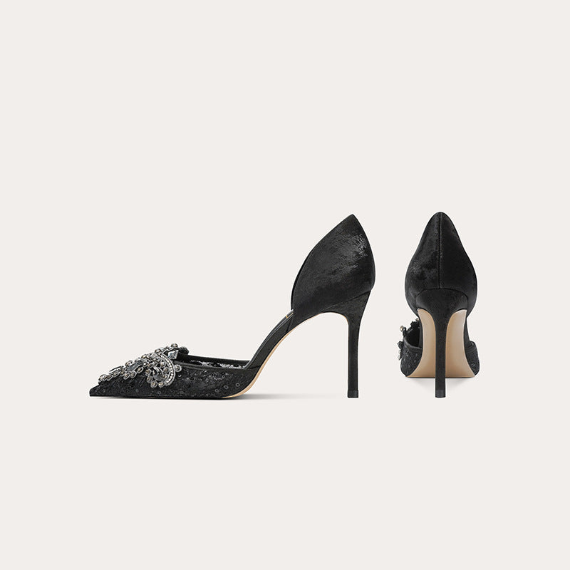 Women's Sheepskin Hollow Wedding Bride Main Yarn Pointed Toe Women's Shoes