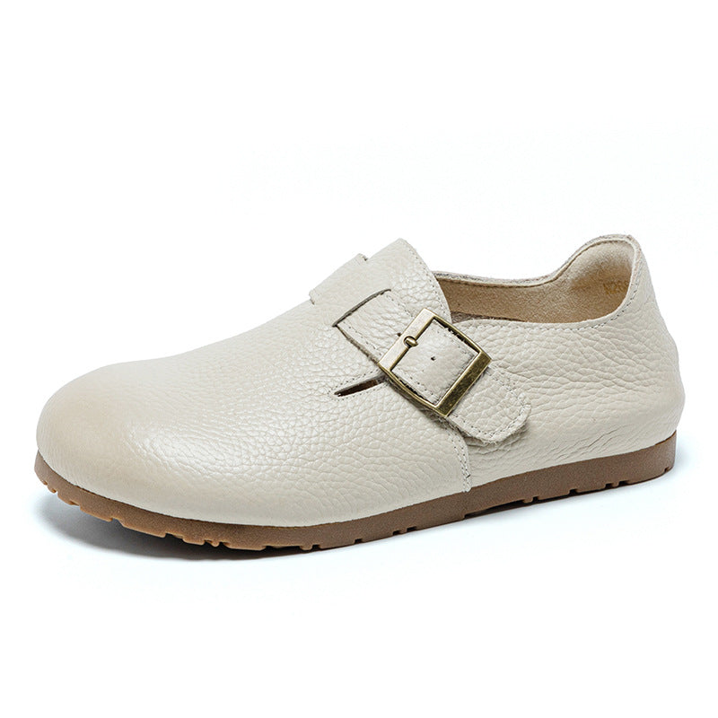 Women's Layer Cowhide Spring Soft Bottom Surface Loose Comfortable Retro Simple Women's Casual Shoes
