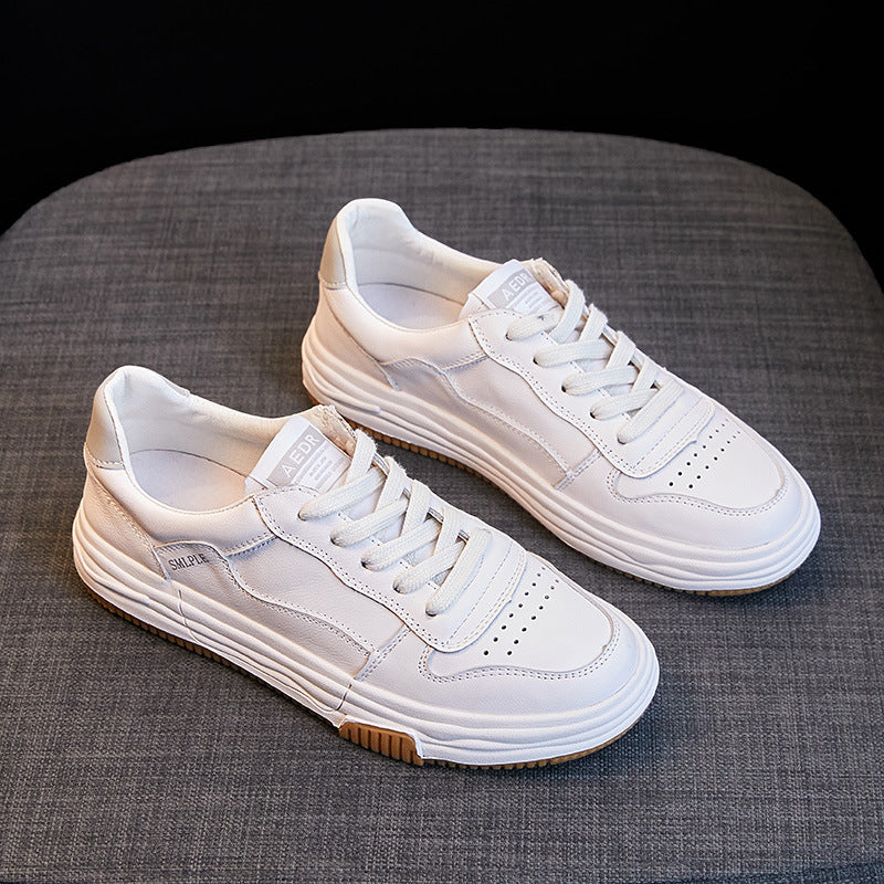 Women's Layer Cowhide Low-cut White Summer Pumps Casual Shoes