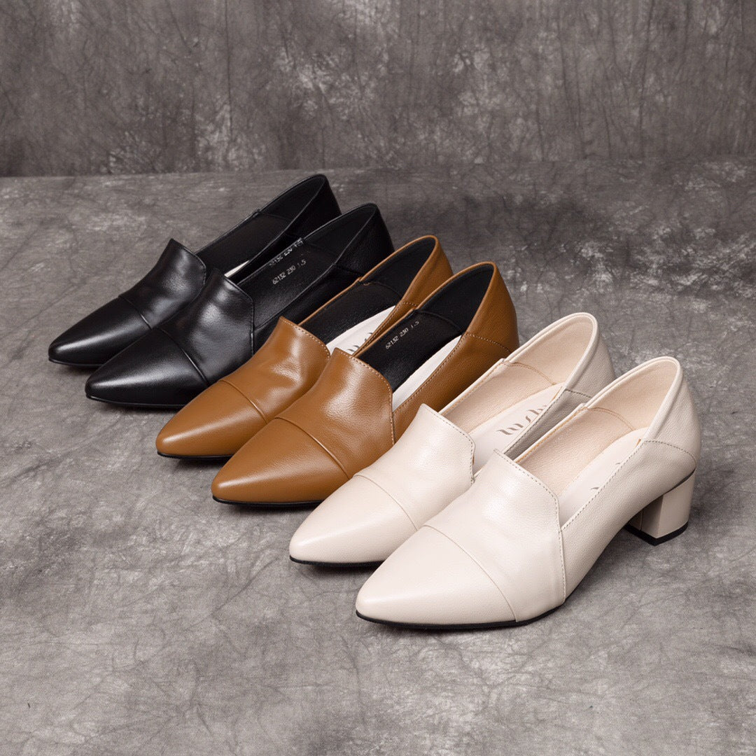 Women's Spring Chunky Soft Mid Pointed British Style Women's Fashion Shoes