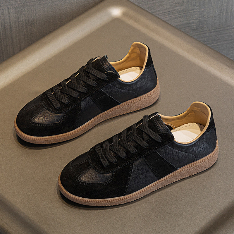 Women's White Flat Top Layer Cowhide Breathable Skateboard Sneakers